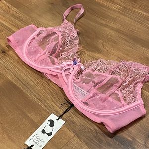 Playful Promises Ziggy Pink lace and spotted mesh bra 34D